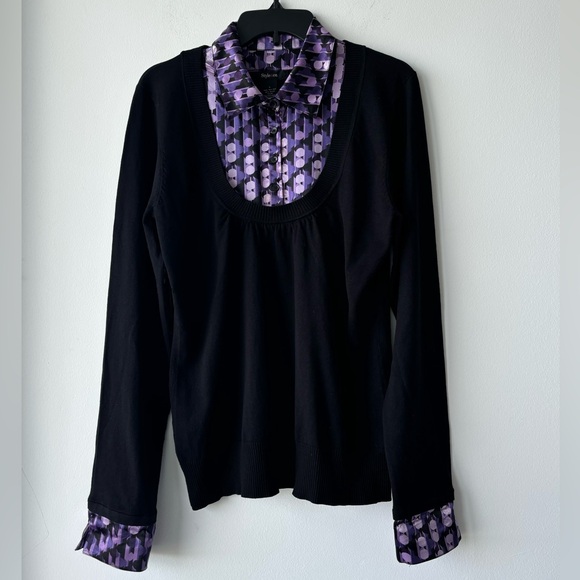 Vintage Style & Co. Collared Sweater Pullover Silk Blend Academia Black Purple L - Picture 3 of 11